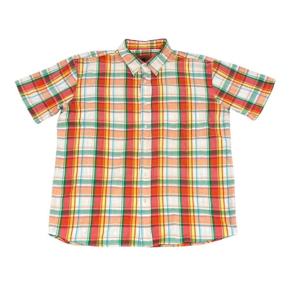 Boston Traders Red Green Yellow Teal Orange Casual Button Down 100% Cotton Shirt